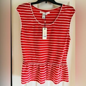 Studio M size L Red and White Scalloped Blouses for Women in